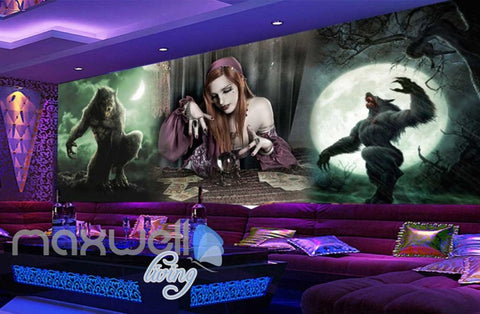 Image of 3d  with magician and wolves Art Wall Murals Wallpaper Decals Prints Decor IDCWP-JB-000452
