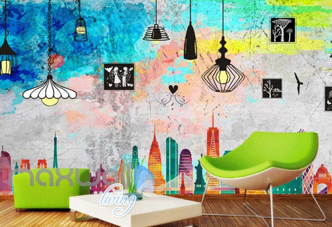Image of colourful graphic disign of london Art Wall Murals Wallpaper Decals Prints Decor IDCWP-JB-000453