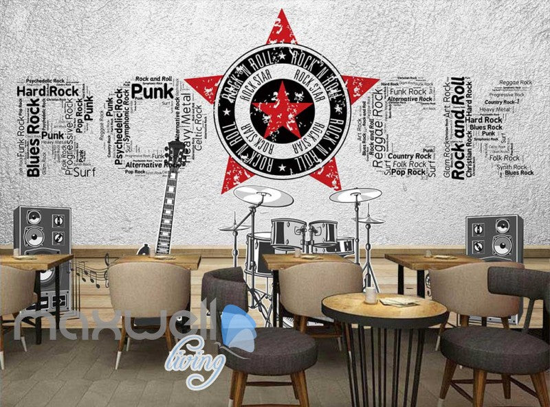 rock instruments with rock letters on wall Art Wall Murals Wallpaper Decals Prints Decor IDCWP-JB-000466