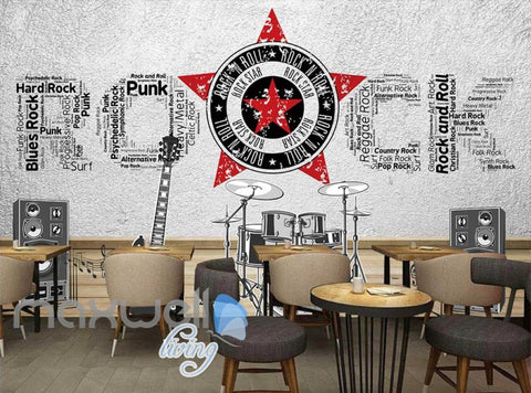 Image of rock instruments with rock letters on wall Art Wall Murals Wallpaper Decals Prints Decor IDCWP-JB-000466