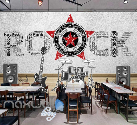 Image of rock instruments with rock letters on wall Art Wall Murals Wallpaper Decals Prints Decor IDCWP-JB-000466