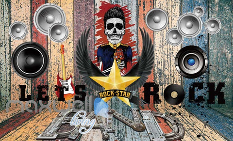 Image of rock star and speaker on colourful Art Wall Murals Wallpaper Decals Prints Decor IDCWP-JB-000467