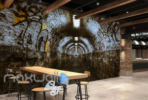 3d wallpaper of a dark tunnel with graffiti on walls Art Wall Murals Wallpaper Decals Prints Decor IDCWP-JB-000483