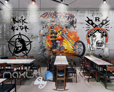 Image of 3d wallpaper motorbike brake wall with graffiti on wall Art Wall Murals Wallpaper Decals Prints Decor IDCWP-JB-000496