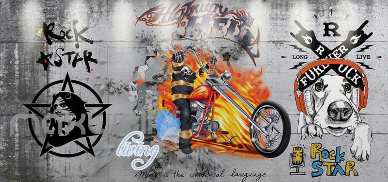 3d wallpaper motorbike brake wall with graffiti on wall Art Wall Murals Wallpaper Decals Prints Decor IDCWP-JB-000496