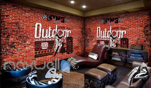 3d wallpaper red brick wall with motorbike Art Wall Murals Wallpaper Decals Prints Decor IDCWP-JB-000505