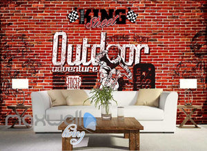 3d wallpaper red brick wall with motorbike Art Wall Murals Wallpaper Decals Prints Decor IDCWP-JB-000505