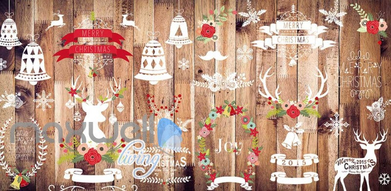 wallpaper graphic design wooden wall with christmas decorations Art Wall Murals Wallpaper Decals Prints Decor IDCWP-JB-000506