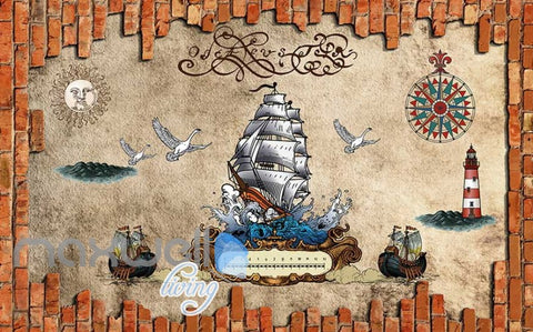 Image of graphic wallpaper design with pirate boat Art Wall Murals Wallpaper Decals Prints Decor IDCWP-JB-000513