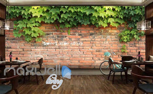 3d wallpaper brick wall with green leaves and frase Art Wall Murals Wallpaper Decals Prints Decor IDCWP-JB-000542