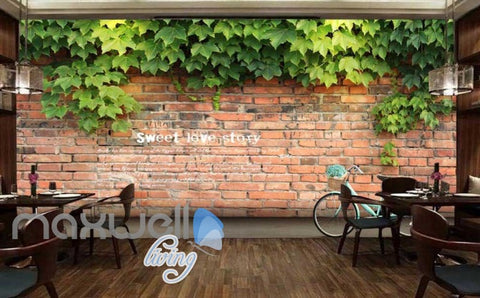 Image of 3d wallpaper brick wall with green leaves and frase Art Wall Murals Wallpaper Decals Prints Decor IDCWP-JB-000542