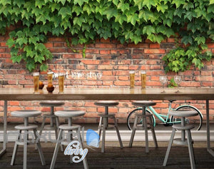 3d wallpaper brick wall with green leaves and frase Art Wall Murals Wallpaper Decals Prints Decor IDCWP-JB-000542