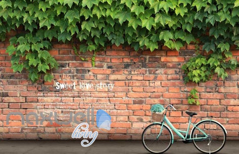 Image of 3d wallpaper brick wall with green leaves and frase Art Wall Murals Wallpaper Decals Prints Decor IDCWP-JB-000542