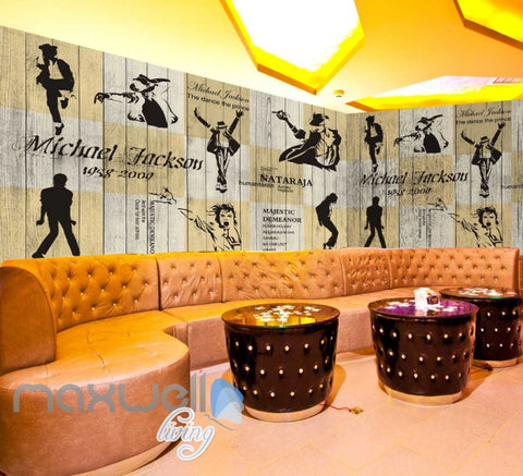 Image of 3d graphic wallpaper design of michale jackson silhouette dancing on a wooden wall Art Wall Murals Wallpaper Decals Prints Decor IDCWP-JB-000601