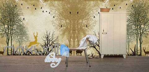 Image of 3d graphic wallpaper design of woods with trees and deers Art Wall Murals Wallpaper Decals Prints Decor IDCWP-JB-000603