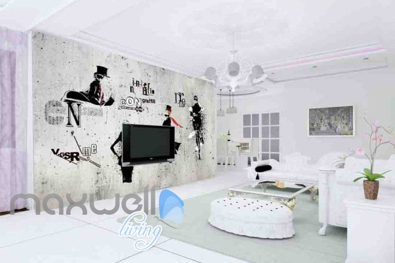 white and black wallpaper with letters and a man Art Wall Murals Wallpaper Decals Prints Decor IDCWP-JB-000606