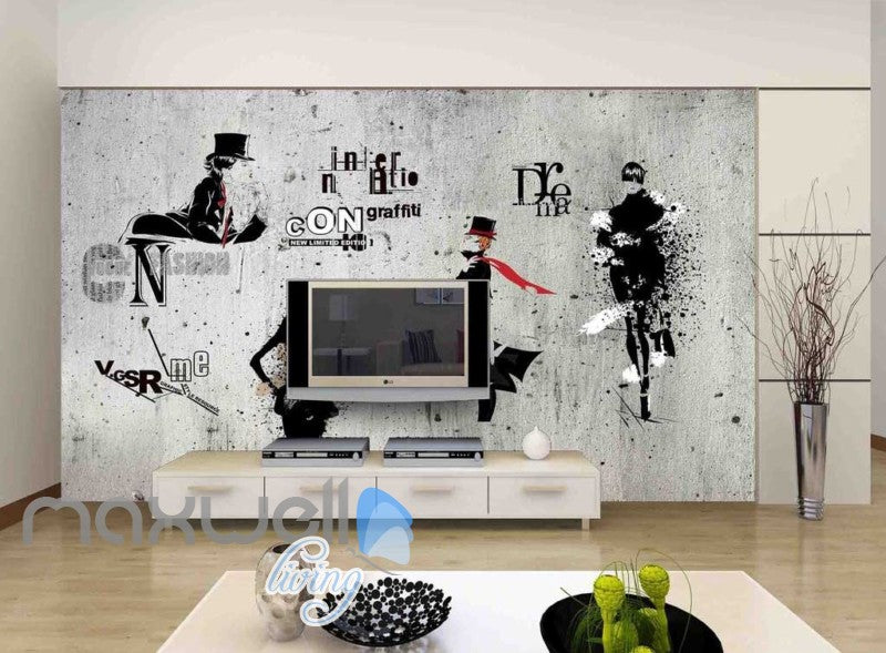 white and black wallpaper with letters and a man Art Wall Murals Wallpaper Decals Prints Decor IDCWP-JB-000606