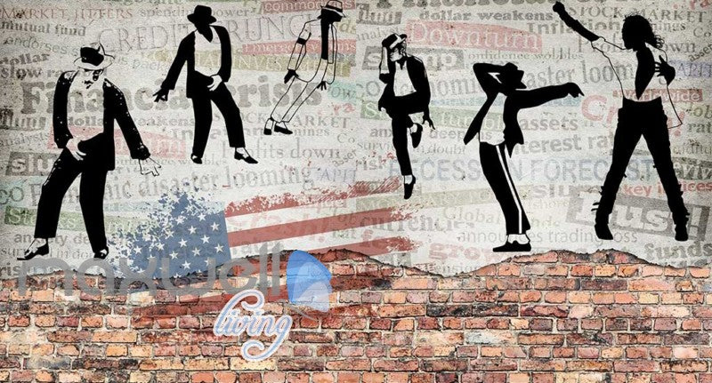 graphic design wallpaper with black and white michael jackson and usa flag Art Wall Murals Wallpaper Decals Prints Decor IDCWP-JB-000610