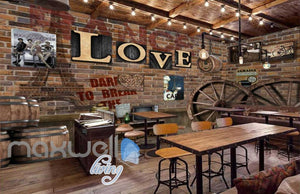 3d wallpaper barn brick wall with letters and wooden wheels Art Wall Murals Wallpaper Decals Prints Decor IDCWP-JB-000614