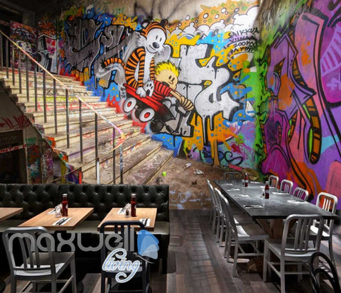 Image of 3d wallpaper graffiti wann and stairs Art Wall Murals Wallpaper Decals Prints Decor IDCWP-JB-000618