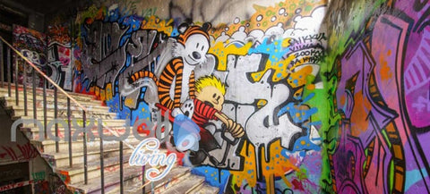 Image of 3d wallpaper graffiti wann and stairs Art Wall Murals Wallpaper Decals Prints Decor IDCWP-JB-000618