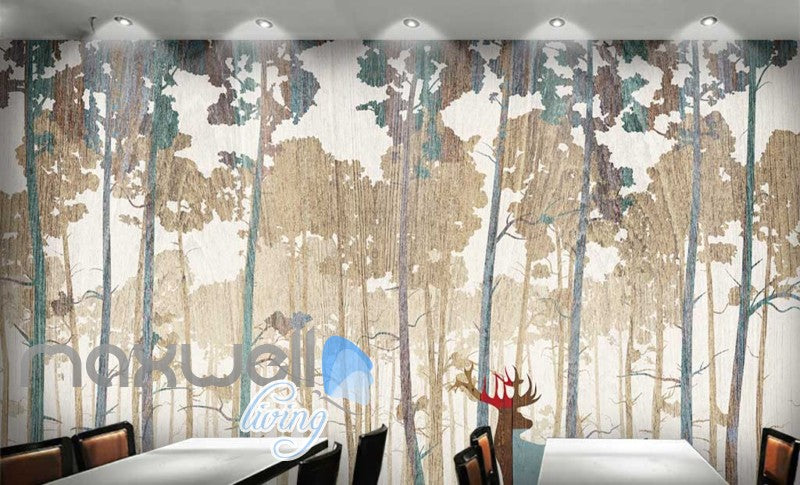 graphic design wallpaper colorful trees and deer Art Wall Murals Wallpaper Decals Prints Decor IDCWP-JB-000623