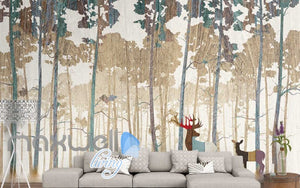 graphic design wallpaper colorful trees and deer Art Wall Murals Wallpaper Decals Prints Decor IDCWP-JB-000623