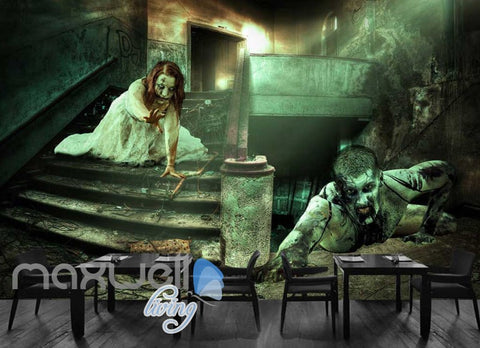 Image of 3d wallpaper scary halloween dead people in a building Art Wall Murals Wallpaper Decals Prints Decor IDCWP-JB-000624