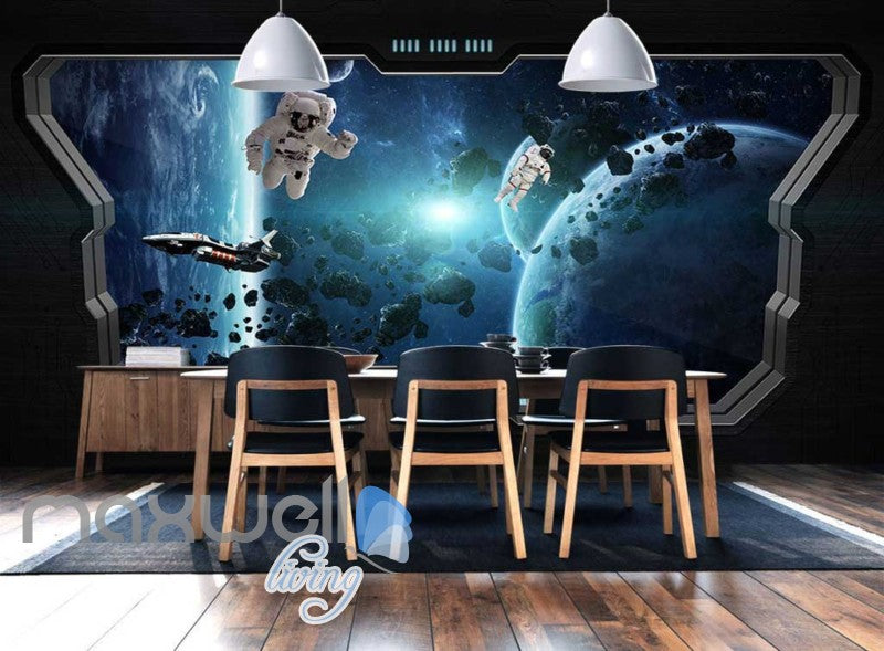 3d wallpaper of space with astronauts from a space ship window Art Wall Murals Wallpaper Decals Prints Decor IDCWP-JB-000625