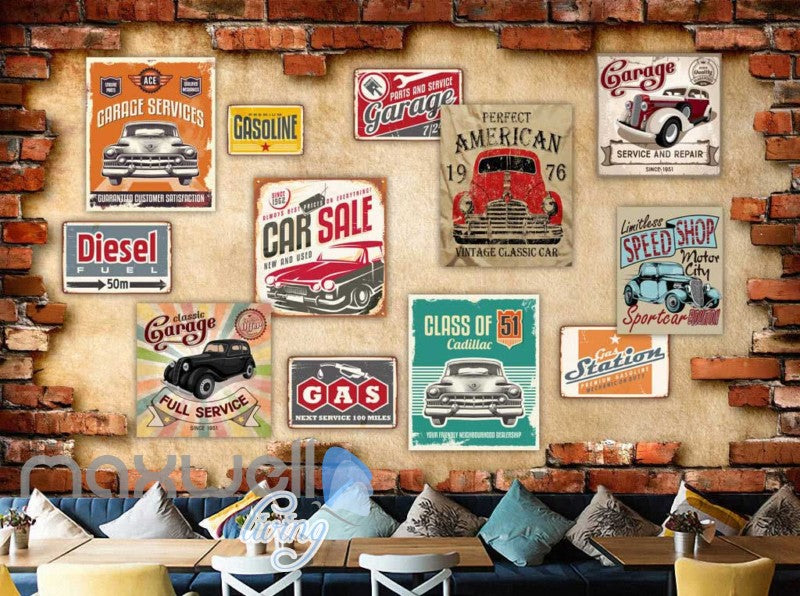3D Posters Of Cars On Broken Brick Wall Art Wall Murals Wallpaper Decals Prints Decor IDCWP-JB-000653