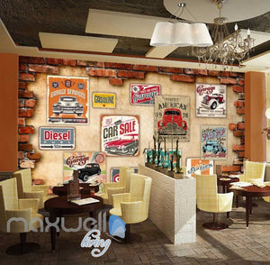 3D Posters Of Cars On Broken Brick Wall Art Wall Murals Wallpaper Decals Prints Decor IDCWP-JB-000653