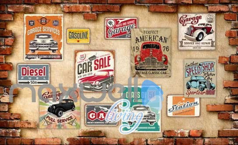 Image of 3D Posters Of Cars On Broken Brick Wall Art Wall Murals Wallpaper Decals Prints Decor IDCWP-JB-000653
