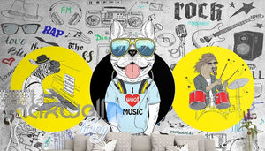 Graphic Design 3D Cartoon Dj Dog With Sunglasses Headphones And A Horse Playing Drums And Zebbra Playing Piano Art Wall Murals Wallpaper Decals Prints Decor IDCWP-JB-000665
