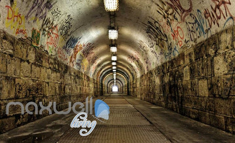 Image of 3D Tunnel With Graffiti On Wall Art Wall Murals Wallpaper Decals Prints Decor IDCWP-JB-000671