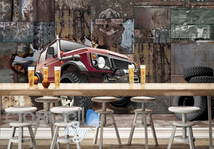 3D Jeep Breaking Through Metal Block Art Wall Murals Wallpaper Decals Prints Decor IDCWP-JB-000672