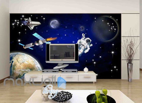 Image of 3D Abtract Planets With Astronaut Art Wall Murals Wallpaper Decals Prints Decor IDCWP-JB-000675