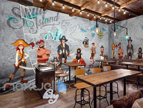 Image of Cartoon Pirates On A Boat With Treasure Map Wall Art Wall Murals Wallpaper Decals Prints Decor IDCWP-JB-000690