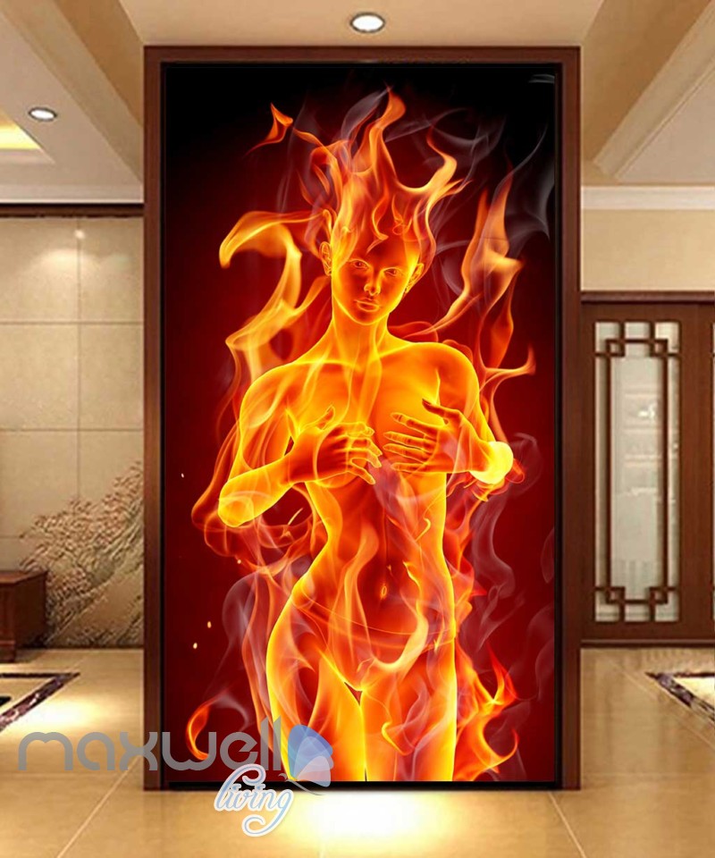Graphic Design With Woman On Fire Art Wall Murals Wallpaper Decals Prints Decor IDCWP-JB-000704