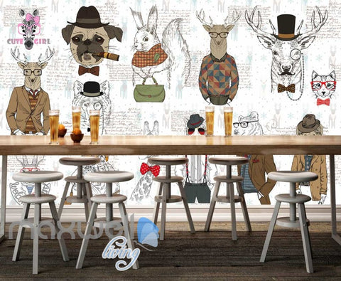 Drawings Of Hipster Animals With Clothes Art Wall Murals Wallpaper Decals Prints Decor IDCWP-JB-000708