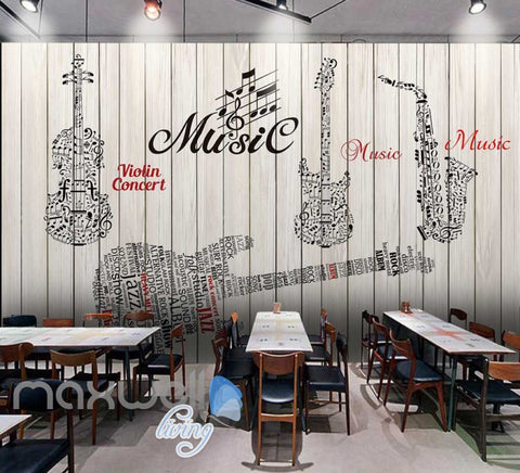 Image of Graphic Design Music Instruments On Wooden Wall Art Wall Murals Wallpaper Decals Prints Decor IDCWP-JB-000714