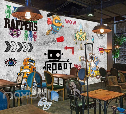 Image of Graphic Design Cartoon Of Robots On Gray Wall Art Wall Murals Wallpaper Decals Prints Decor IDCWP-JB-000734