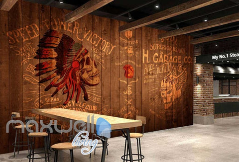 Image of Rustic Wooden Wall With Indian Skull  Art Wall Murals Wallpaper Decals Prints Decor IDCWP-JB-000739