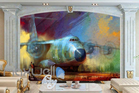 Image of Graphic Design Airplane And City View Art Wall Murals Wallpaper Decals Prints Decor IDCWP-JB-000742