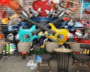 Graphic Design Guitars Brick Wall Art Wall Murals Wallpaper Decals Prints Decor IDCWP-JB-000767