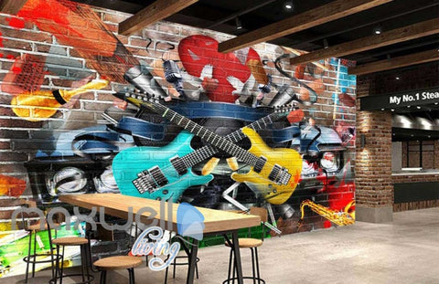 Image of Graphic Design Guitars Brick Wall Art Wall Murals Wallpaper Decals Prints Decor IDCWP-JB-000767