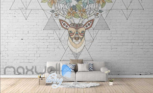 Graphic Design Hipster Deer On White Brick Wall Art Wall Murals Wallpaper Decals Prints Decor IDCWP-JB-000769