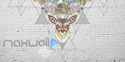 Image of Graphic Design Hipster Deer On White Brick Wall Art Wall Murals Wallpaper Decals Prints Decor IDCWP-JB-000769
