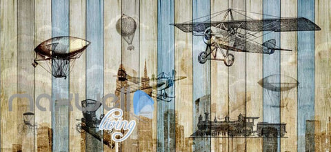 Image of Wooden Wall Black And White Drawings Of Airplanes Art Wall Murals Wallpaper Decals Prints Decor IDCWP-JB-000770