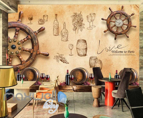 Image of Wooden Boat Wheel On Wall Wine Art Wall Murals Wallpaper Decals Prints Decor IDCWP-JB-000771
