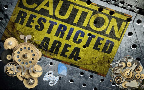 Image of Caution Sign Wall And Gear Art Wall Murals Wallpaper Decals Prints Decor IDCWP-JB-000773